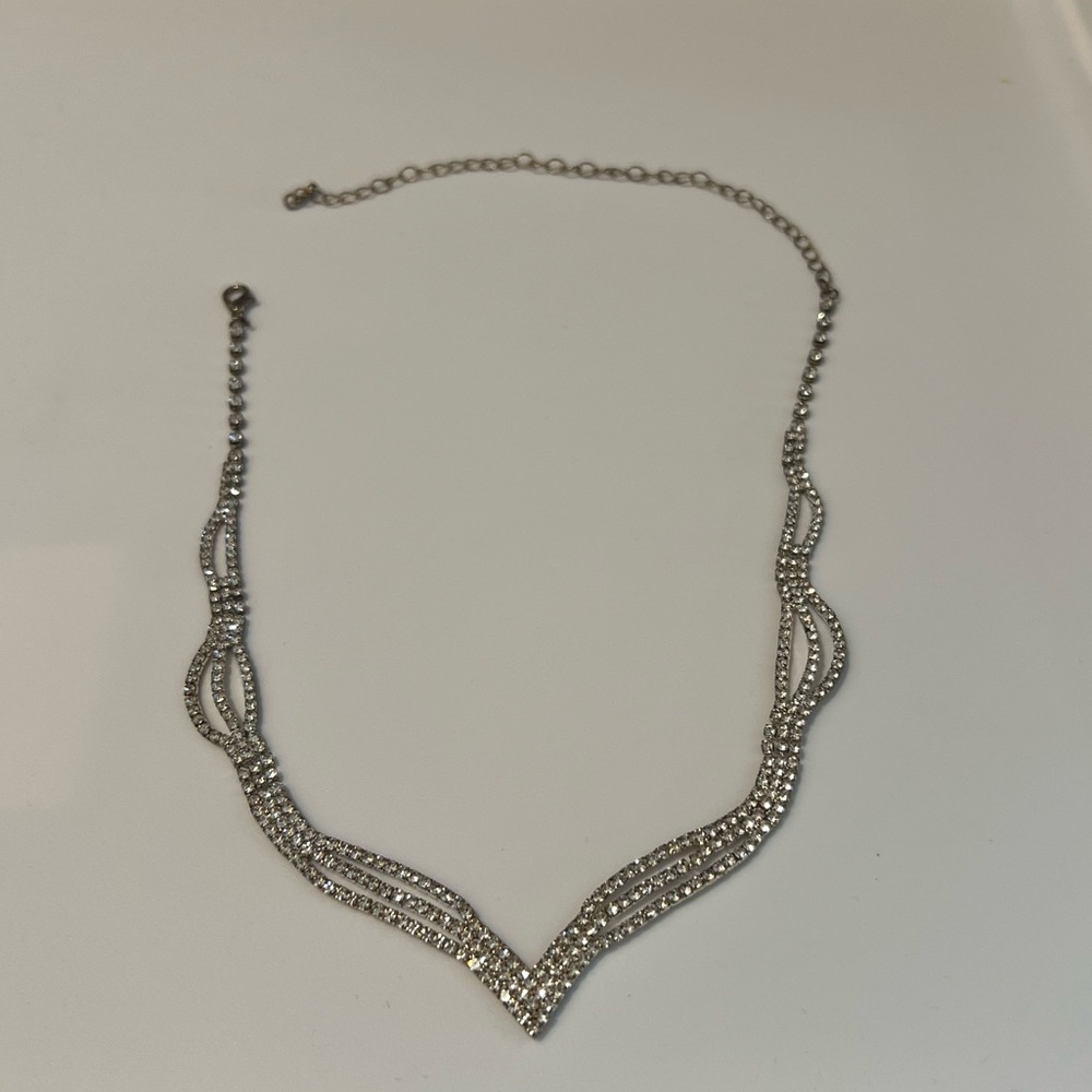 Wedding Necklace Silver Crystal Bride Jewelry